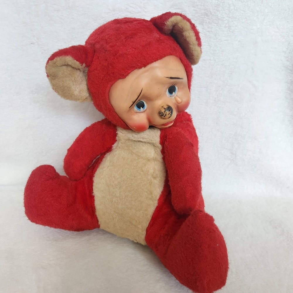 Vintage 1960s Picture Book Crying Bear  Rubber Face Plush Rushton Style 14" RARE